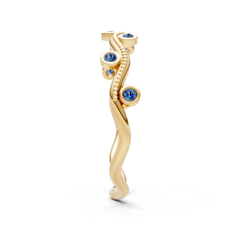 Round Gemstone Dainty Wave Bezel Station Band