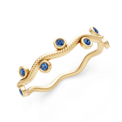 Round Gemstone Dainty Wave Bezel Station Band