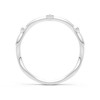 Round Gemstone Dainty Wave Bezel Station Band