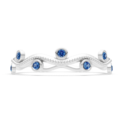 Round Gemstone Dainty Wave Bezel Station Band