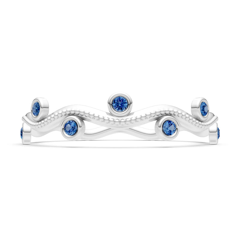 Round Gemstone Dainty Wave Bezel Station Band
