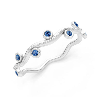 Round Gemstone Dainty Wave Bezel Station Band