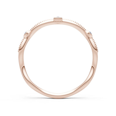 Round Gemstone Dainty Wave Bezel Station Band