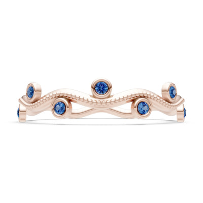 Round Gemstone Dainty Wave Bezel Station Band