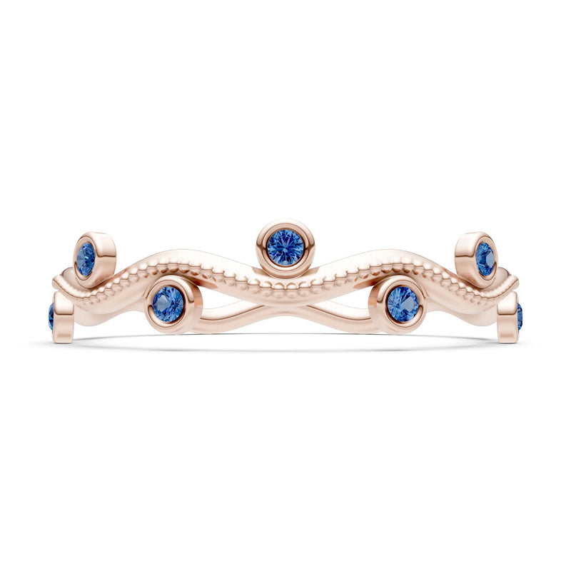 Round Gemstone Dainty Wave Bezel Station Band