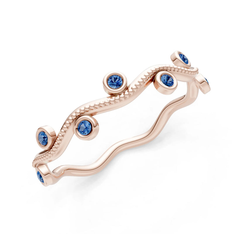 Round Gemstone Dainty Wave Bezel Station Band