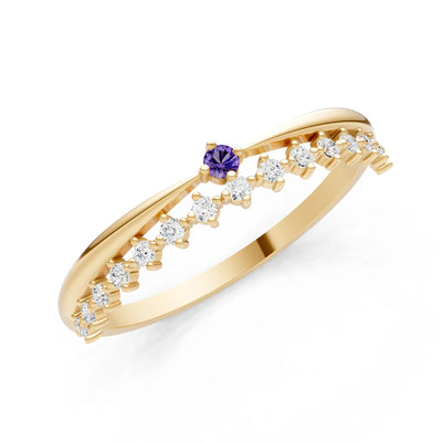Dainty Tiara Peak Pavé Round Gemstone  Half Band