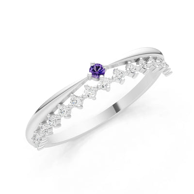 Dainty Tiara Peak Pavé Round Gemstone  Half Band