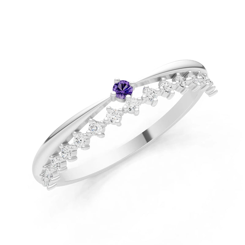 Dainty Tiara Peak Pavé Round Gemstone  Half Band