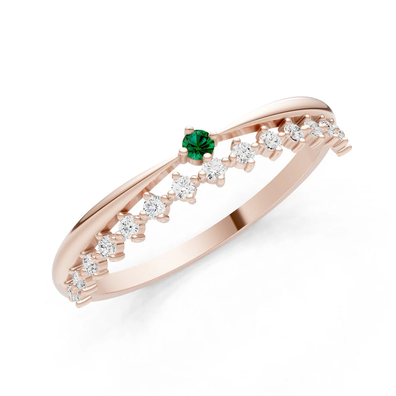 Dainty Tiara Peak Pavé Round Gemstone  Half Band