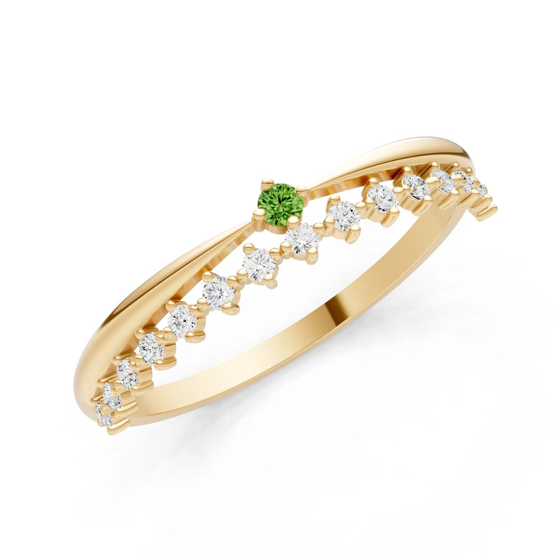 Dainty Tiara Peak Pavé Round Gemstone  Half Band