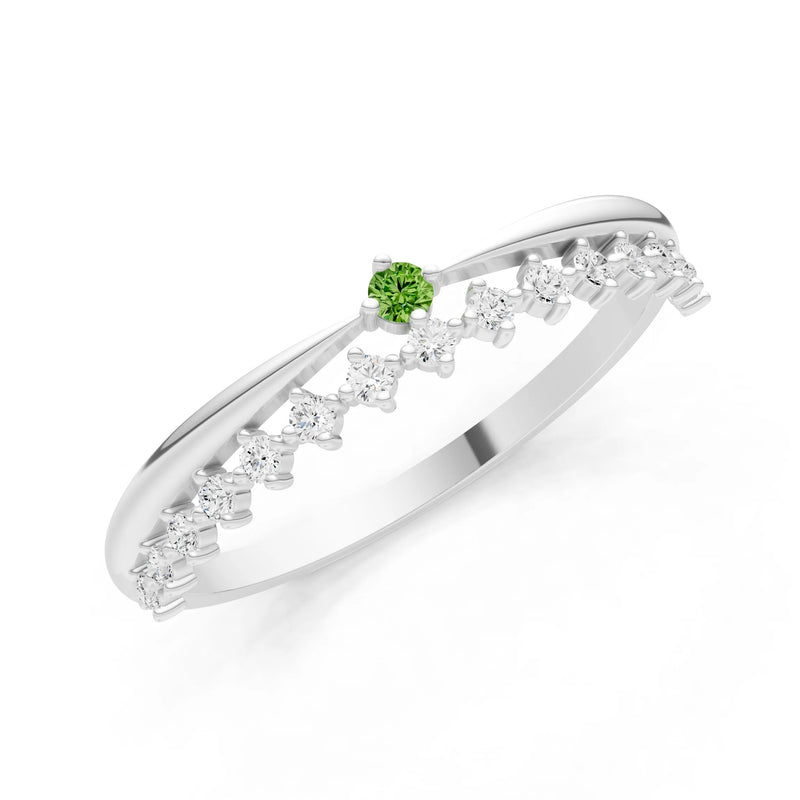 Peridot Dainty Tiara Peak Pavé Round Cut Half Band