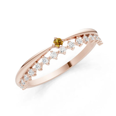 Citrine Dainty Tiara Peak Pavé Round Cut Half Band