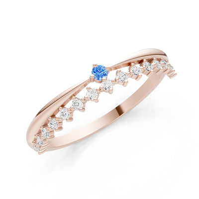 Dainty Tiara Peak Pavé Round Gemstone  Half Band