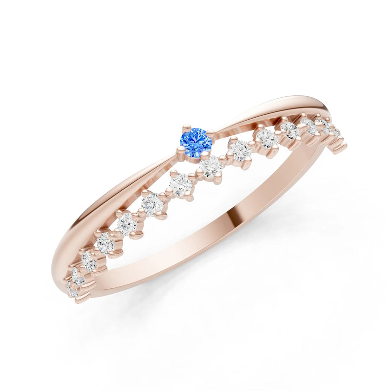Dainty Tiara Peak Pavé Round Gemstone  Half Band
