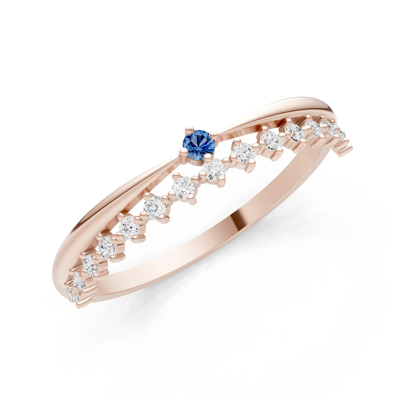 Dainty Tiara Peak Pavé Round Gemstone  Half Band