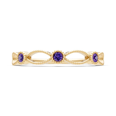 Amethyst Dainty Leaf Trio Station Round Cut Band