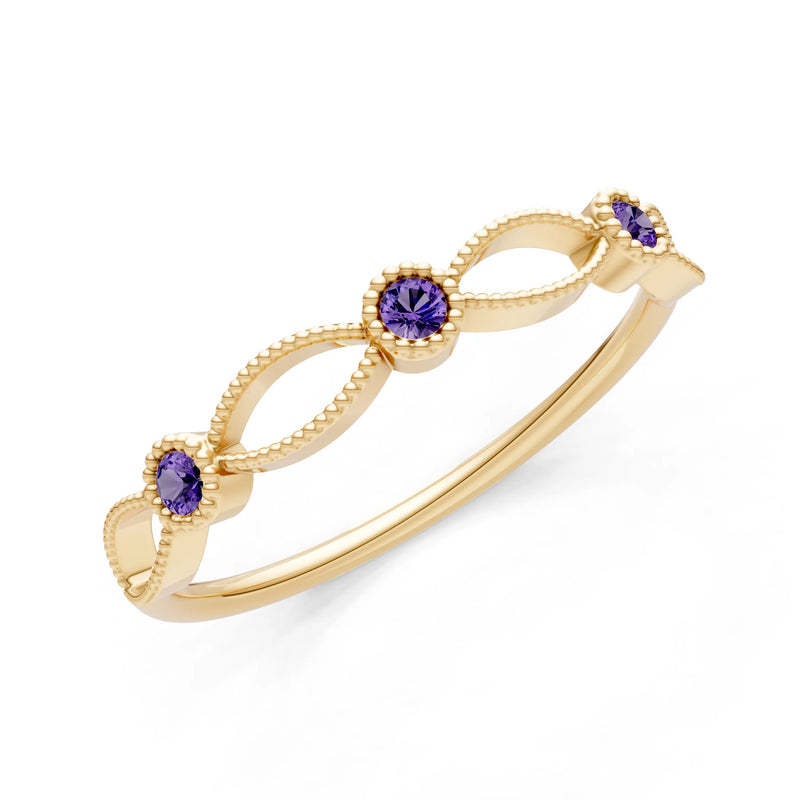 Dainty Leaf Trio Round Gemstone Station Band