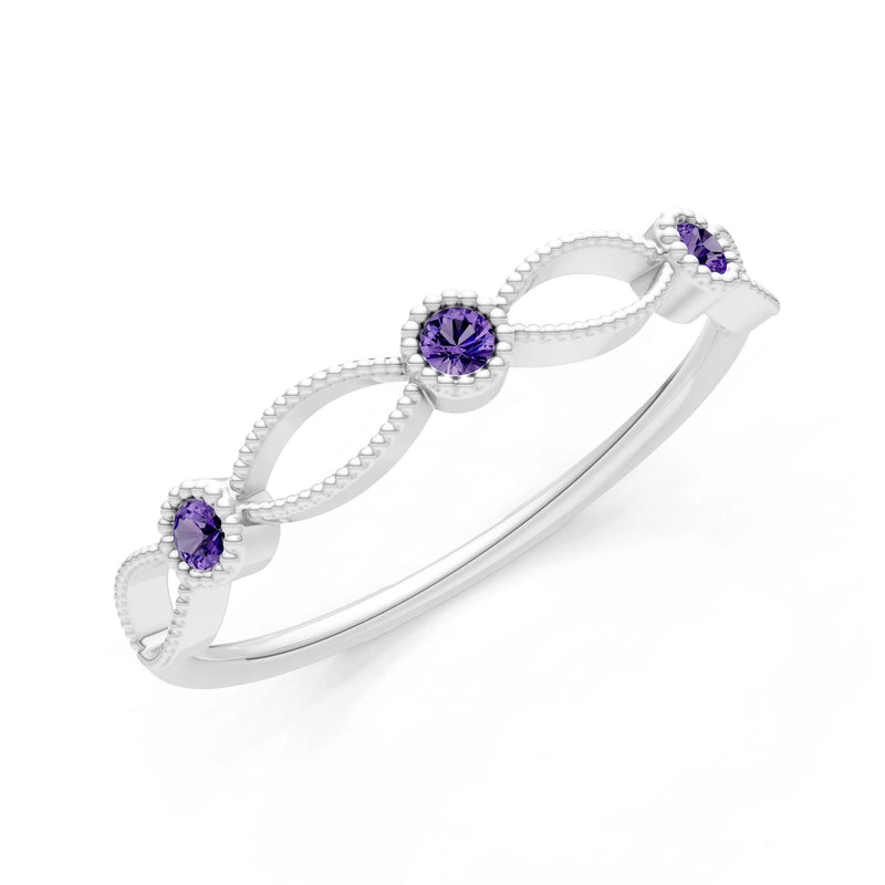 Dainty Leaf Trio Round Gemstone Station Band