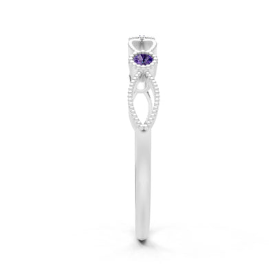 Amethyst Dainty Leaf Trio Station Round Cut Band