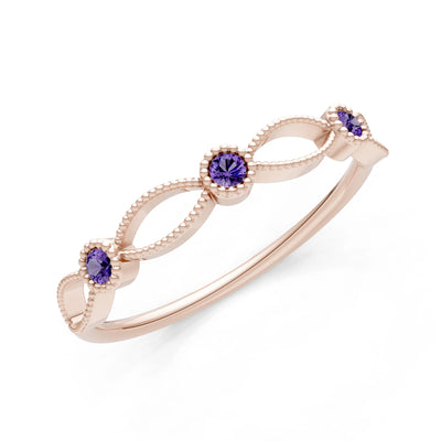 Dainty Leaf Trio Round Gemstone Station Band