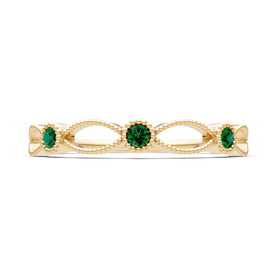 Emerald Dainty Leaf Trio Station Round Cut Band