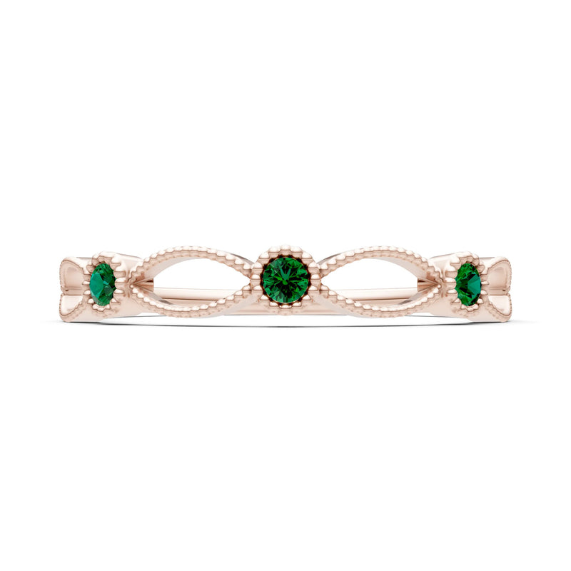 Emerald Dainty Leaf Trio Station Round Cut Band