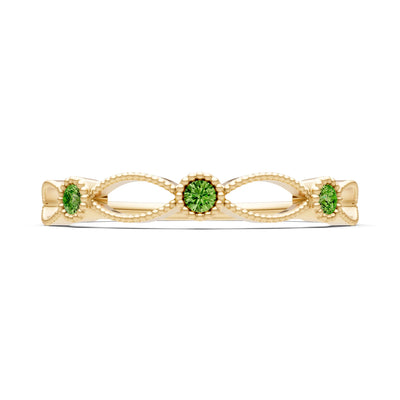 Dainty Leaf Trio Round Gemstone Station Band