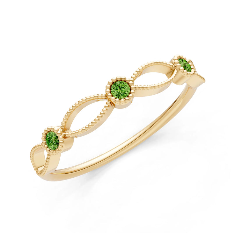 Dainty Leaf Trio Round Gemstone Station Band