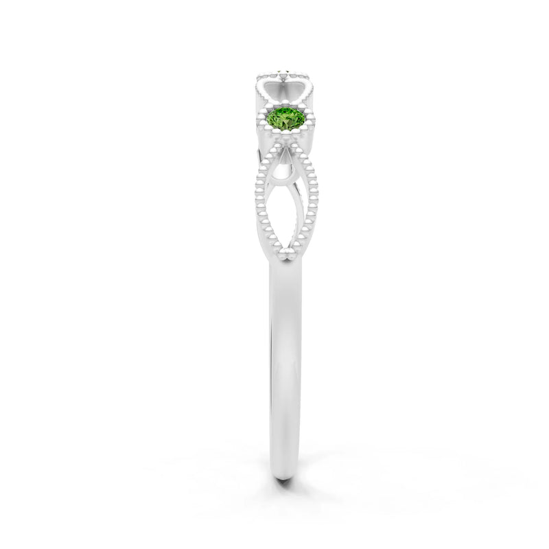 Dainty Leaf Trio Round Gemstone Station Band
