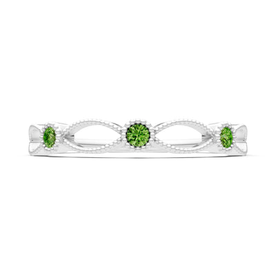 Peridot Dainty Leaf Trio Station Round Cut Band