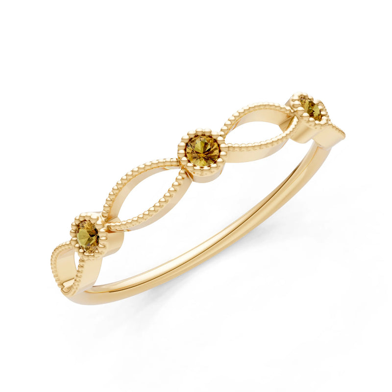 Dainty Leaf Trio Round Gemstone Station Band