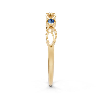 London Blue Topaz Dainty Leaf Trio Station Round Cut Band