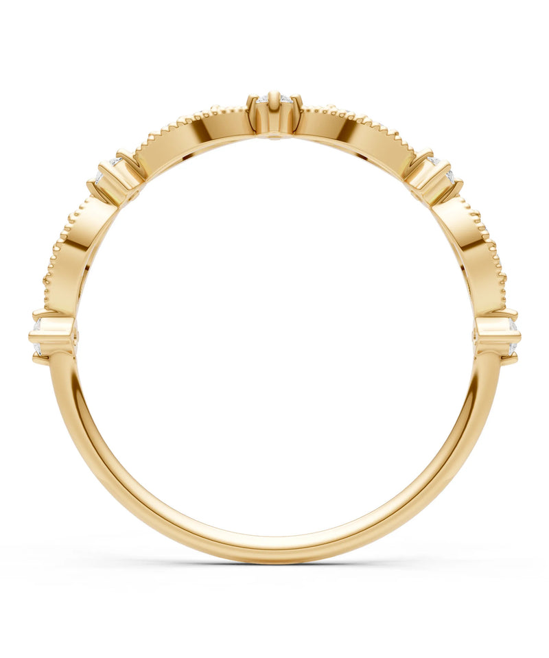 Diamond Dainty Milgrain Multi Stone Round Cut Stack Ring