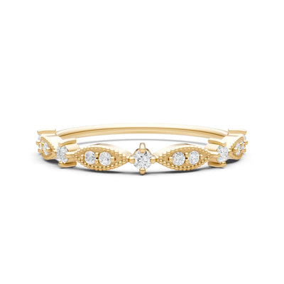 Diamond Dainty Milgrain Multi Stone Round Cut Stack Ring