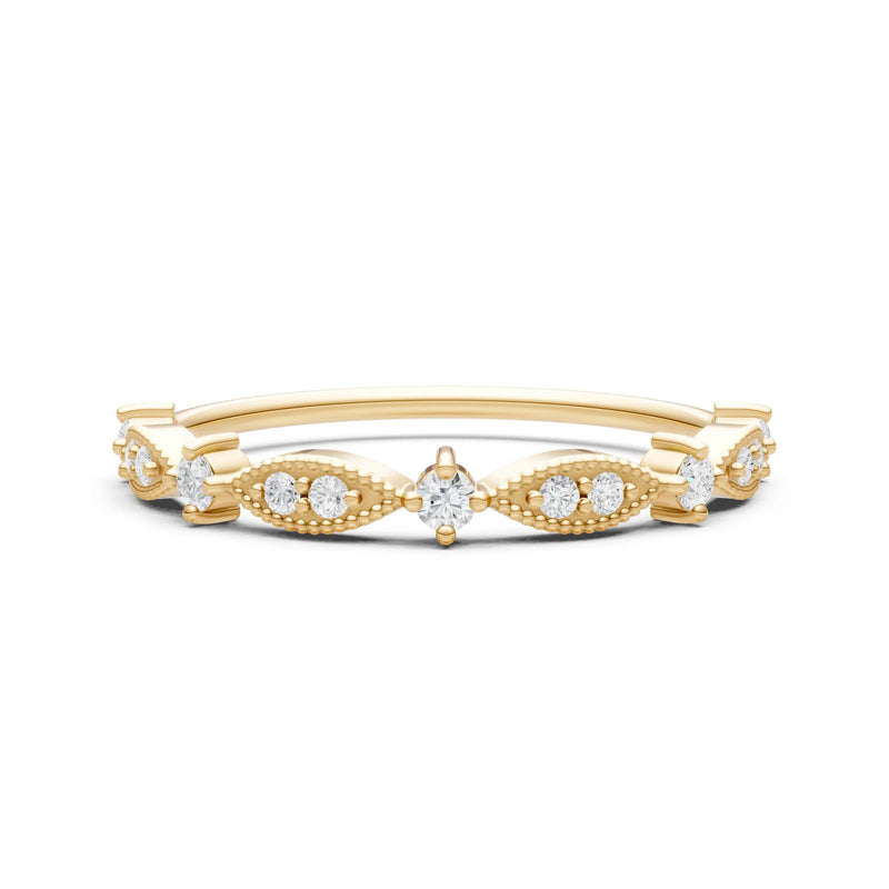 Diamond Dainty Milgrain Multi Stone Round Cut Stack Ring