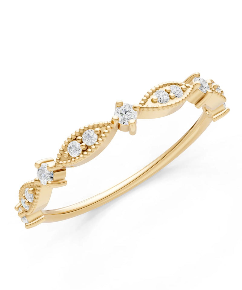 Diamond Dainty Milgrain Multi Stone Round Cut Stack Ring