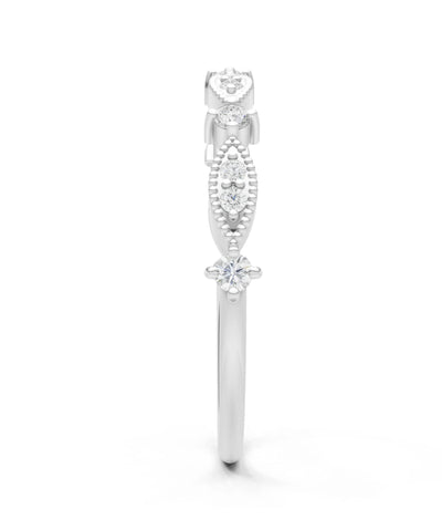 Diamond Dainty Milgrain Multi Stone Round Cut Stack Ring