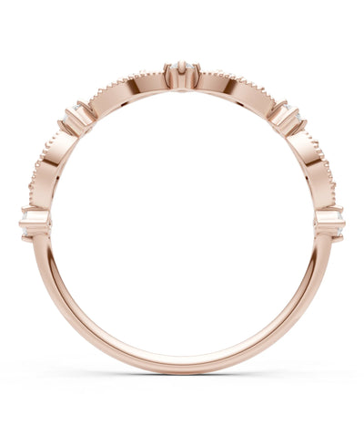 Diamond Dainty Milgrain Multi Stone Round Cut Stack Ring
