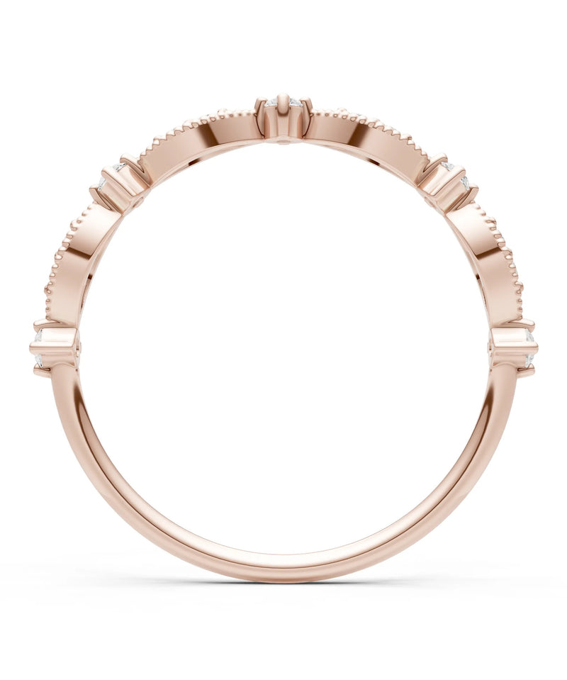 Diamond Dainty Milgrain Multi Stone Round Cut Stack Ring