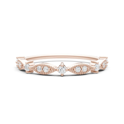 Diamond Dainty Milgrain Multi Stone Round Cut Stack Ring
