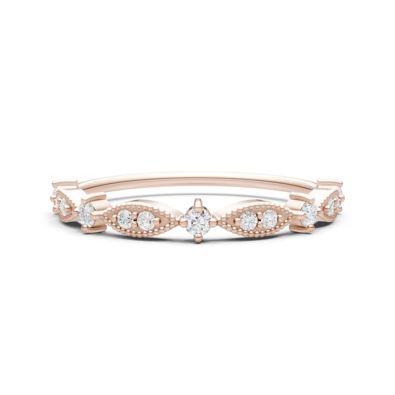Diamond Dainty Milgrain Multi Stone Round Cut Stack Ring