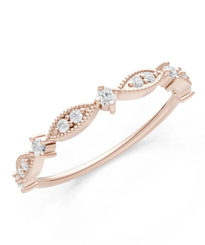 Diamond Dainty Milgrain Multi Stone Round Cut Stack Ring