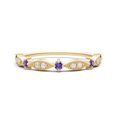 Dainty Milgrain Multi Round Stone Stack Ring