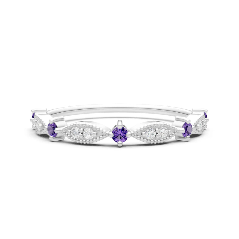 Dainty Milgrain Multi Round Stone Stack Ring