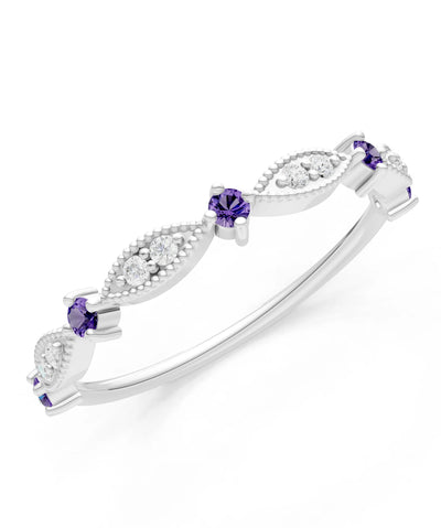 Dainty Milgrain Multi Round Stone Stack Ring