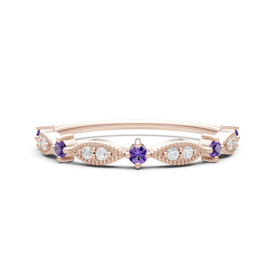 Dainty Milgrain Multi Round Stone Stack Ring