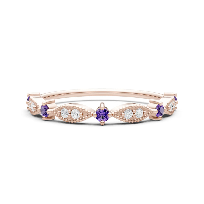 Dainty Milgrain Multi Round Stone Stack Ring