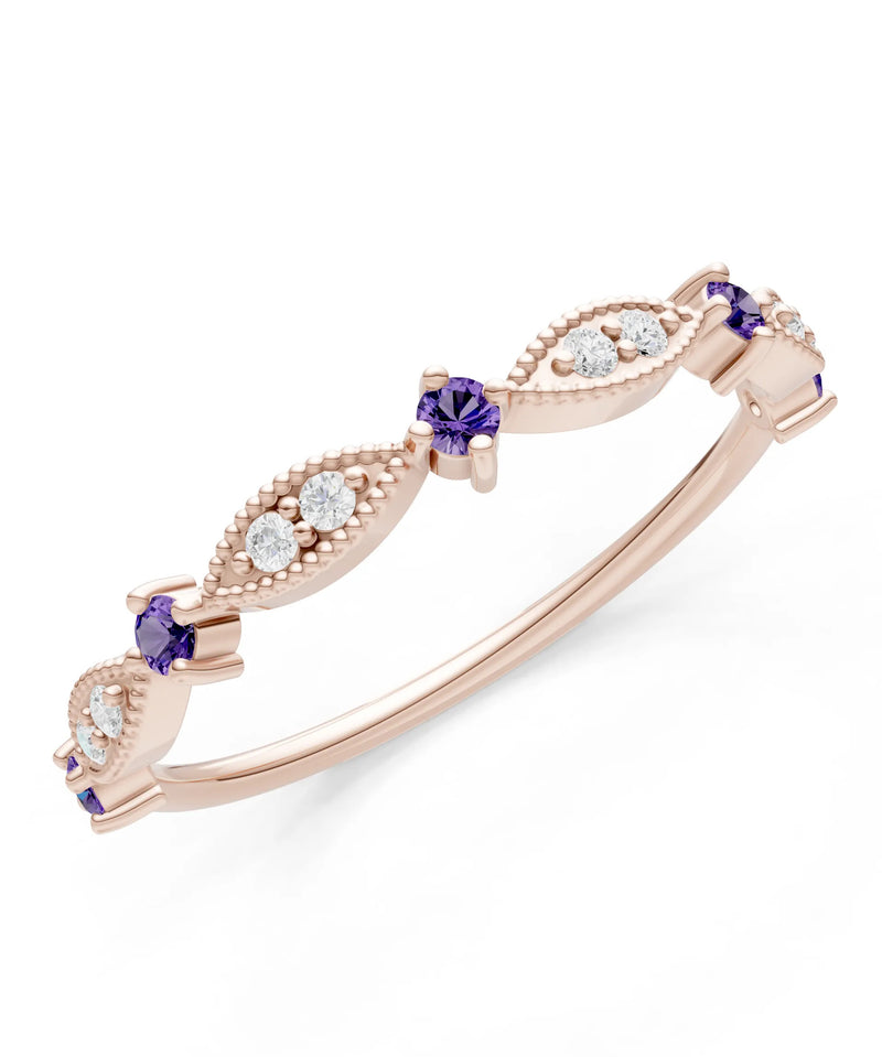 Dainty Milgrain Multi Round Stone Stack Ring