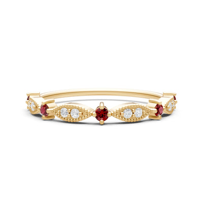 Garnet Dainty Milgrain Multi Stone Round Cut Stack Ring